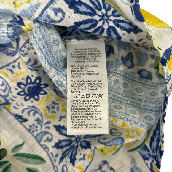 J Crew shirt womens white Beach Ocean 60% linen long sleeve button blue Sz L - Picture 8 of 12